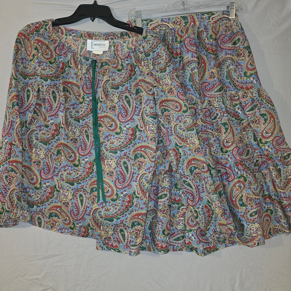 Empress of Dallas Paisley Skirt Set 12 Women Blue Vintage Tiered Boho 2pc